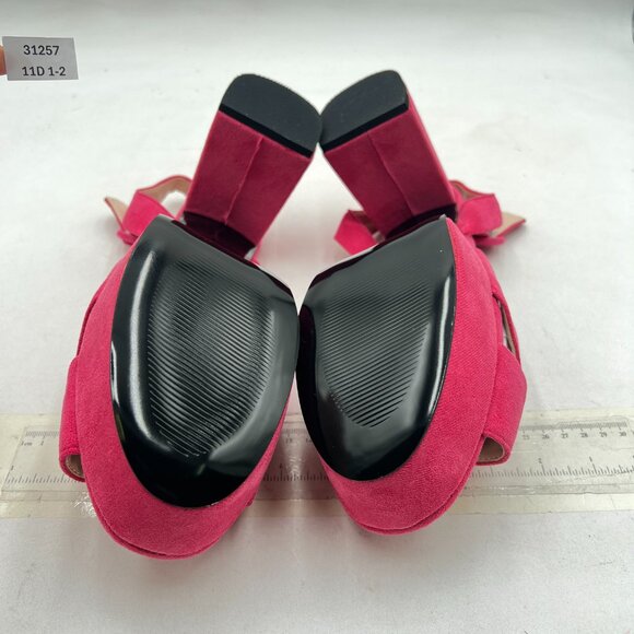 FSJ Hot Pink Peep Toe Chunky High Heels Platform Sandals Ankle Strap Suede Shoes - Picture 7 of 8